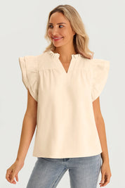 Womens Beige Ruffle Cap Sleeve Tank Tops 3