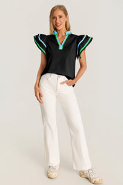 Womens Black Color Block Blouses 2