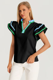 Womens Black Color Block Blouses 3