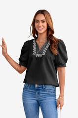 Womens Black Puff Short Sleeve Blouses 1