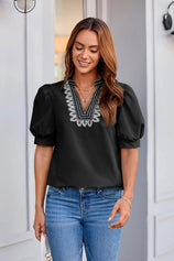Womens Black Puff Short Sleeve Blouses 2