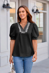 Womens Black Puff Short Sleeve Blouses 3