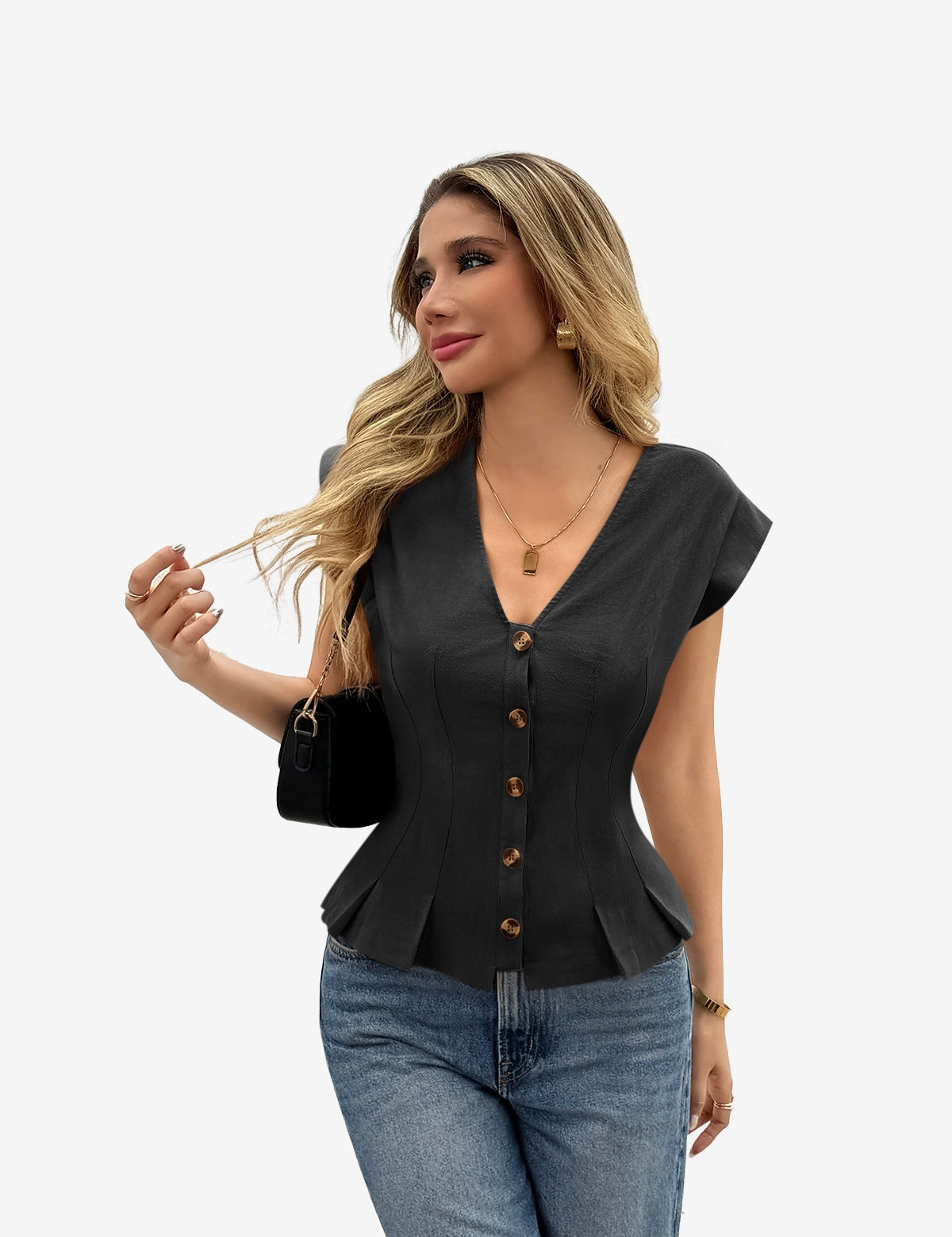 Womens Black Deep V Neck Vest 1