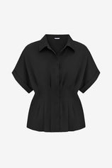 Cicy Bell Womens Black Pleated Button-Down Shirt