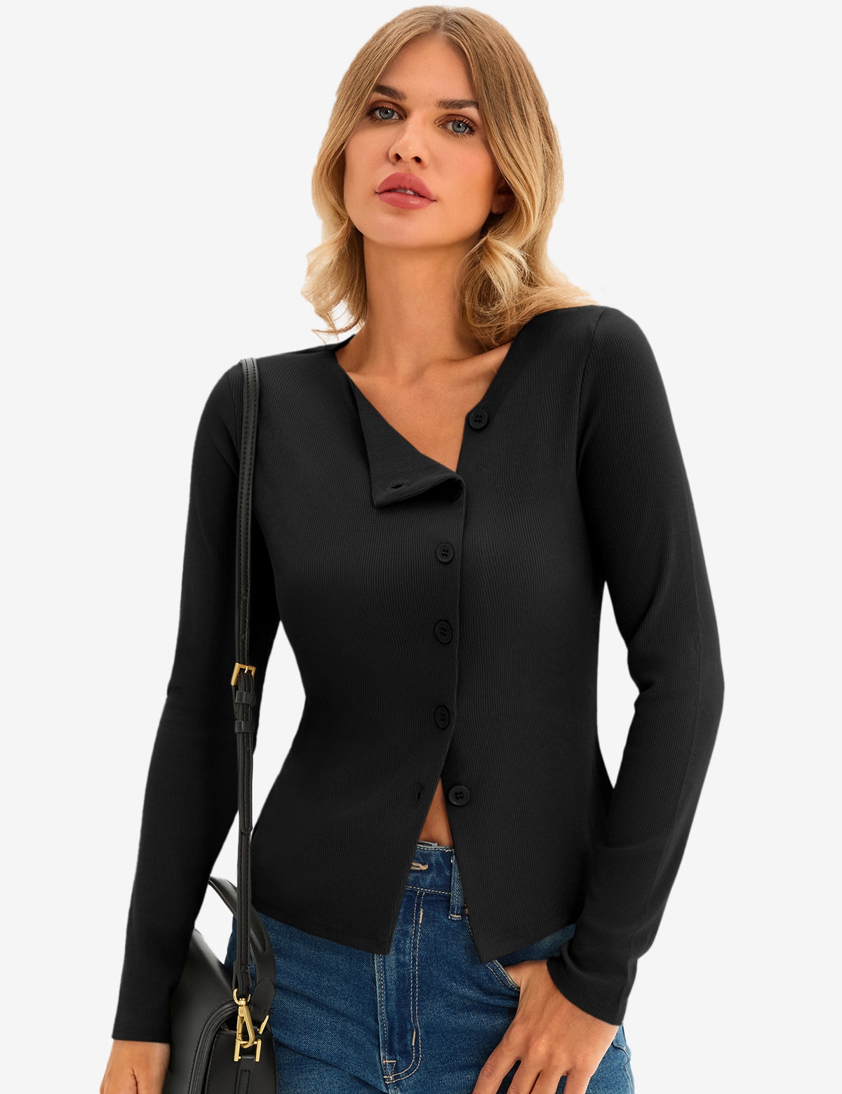 Womens Black Long Sleeve Tops 1