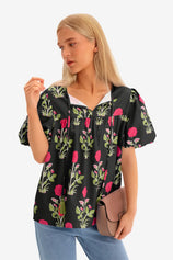 Womens Black Boho Floral Blouses 3
