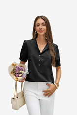 Womens  Black Puff Short Sleeve Blouses 1