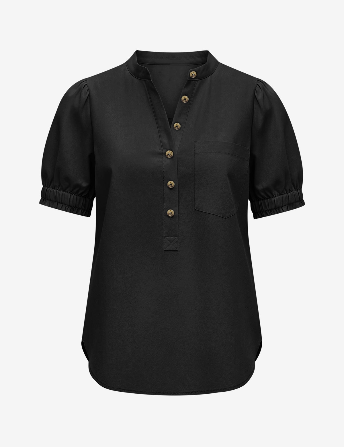 Womens  Black Puff Short Sleeve Blouses 2