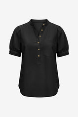 Womens  Black Puff Short Sleeve Blouses 2