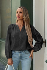 Womens  Black Puff Long Sleeve Blouse 1