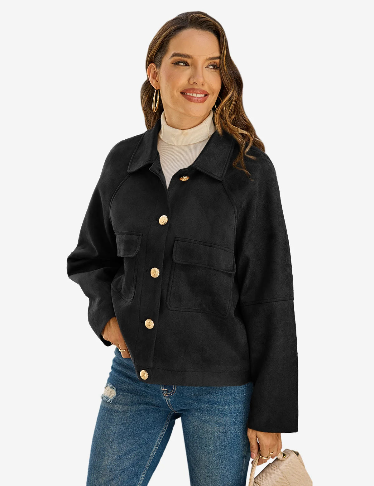 Womens Black Faux Suede Leather Jacket 1