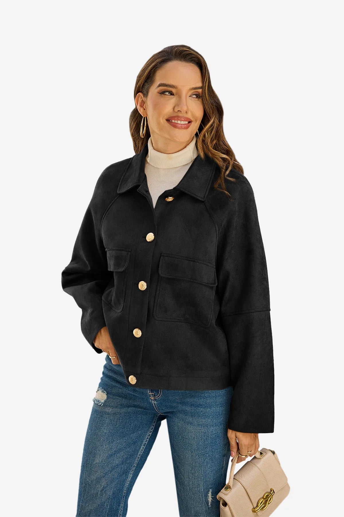 Womens Black Faux Suede Leather Jacket 1