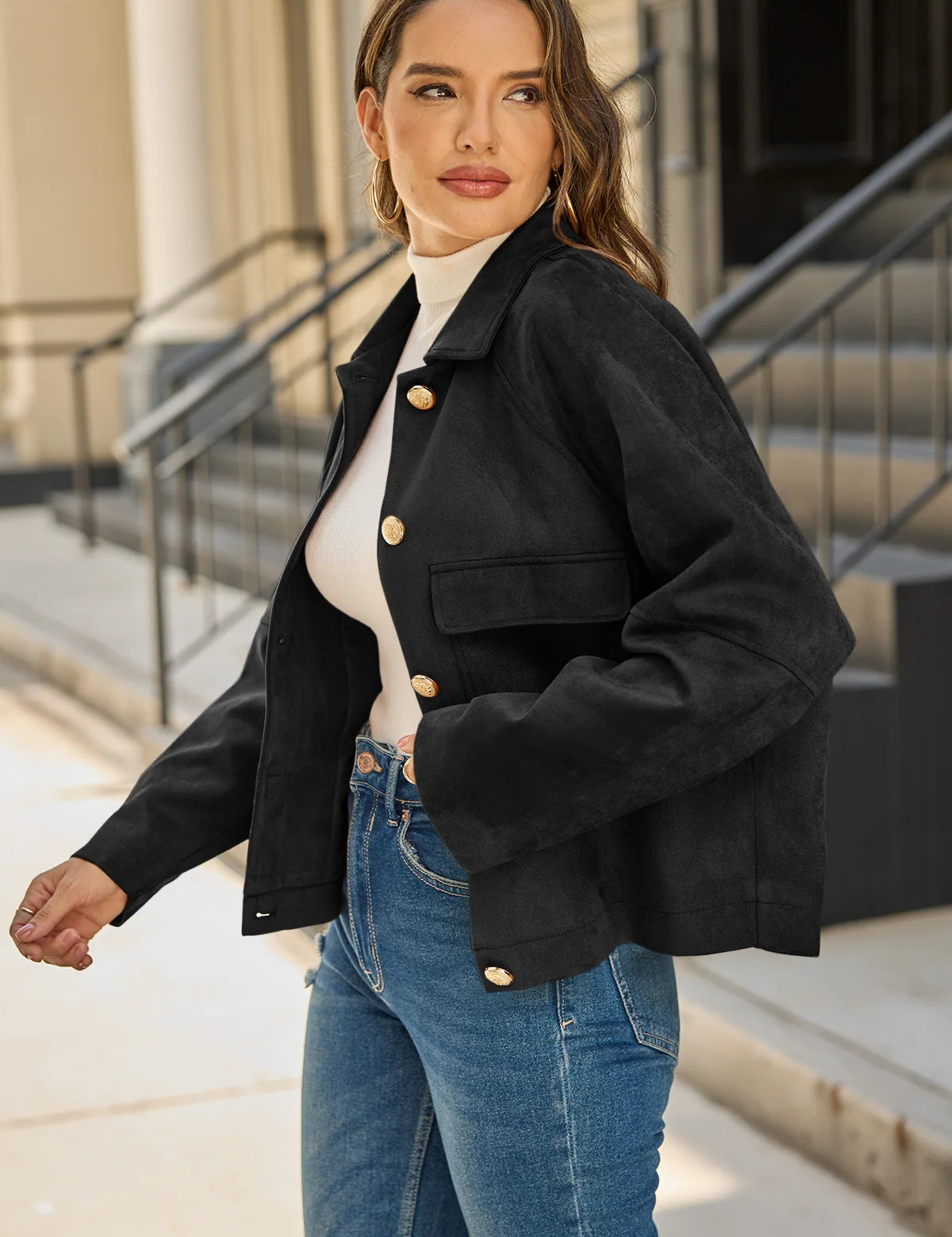 Womens Black Faux Suede Leather Jacket 2