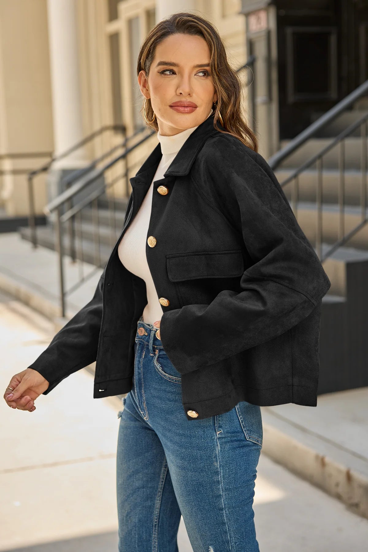 Womens Black Faux Suede Leather Jacket 2