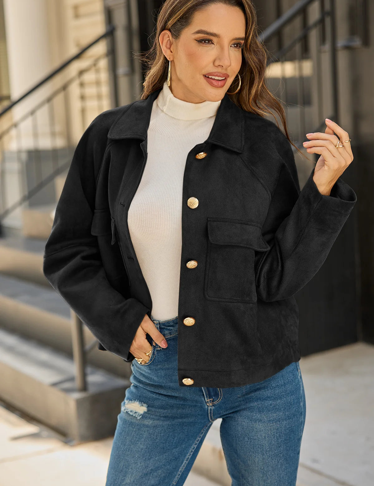 Womens Black Faux Suede Leather Jacket 3