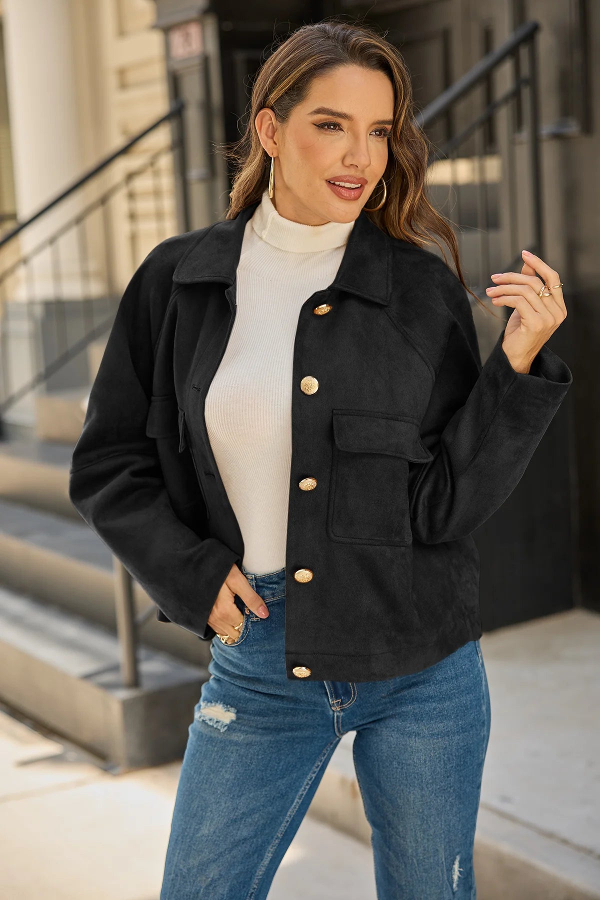 Womens Black Faux Suede Leather Jacket 3