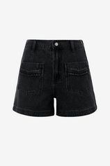 Womens Black Elastic High Waisted Jean Shorts 2
