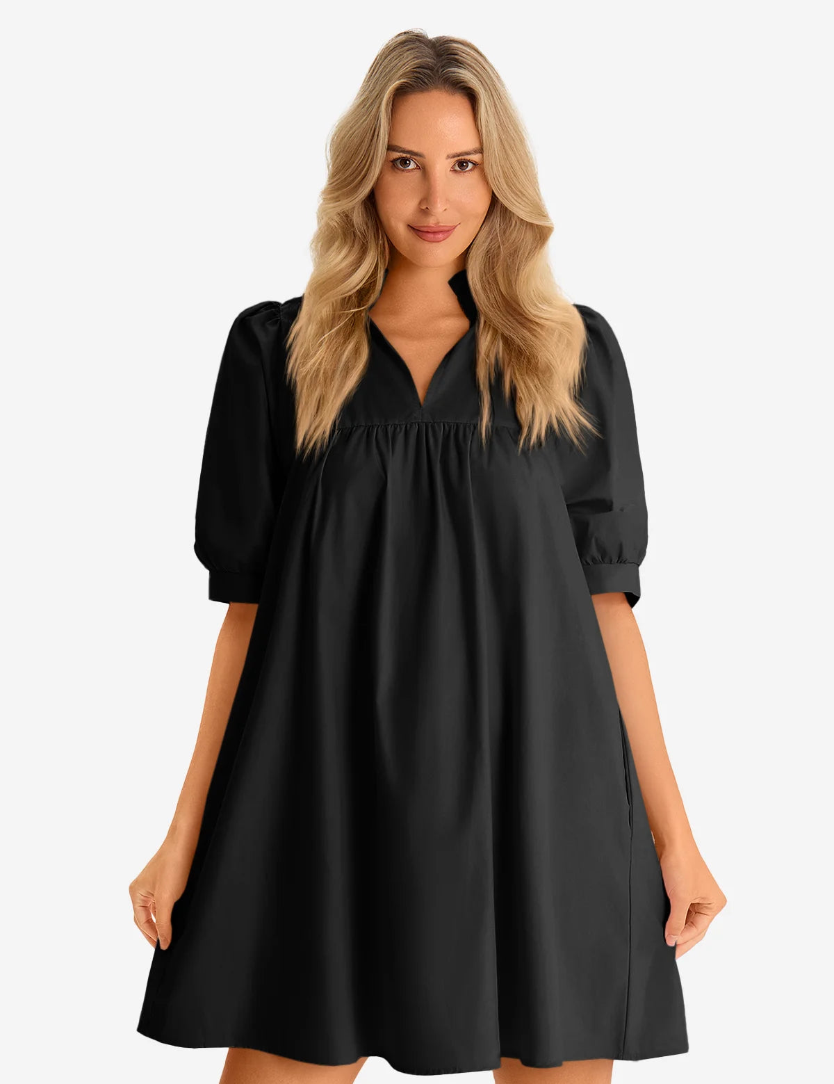 Womens  Black V Neck Dress 1