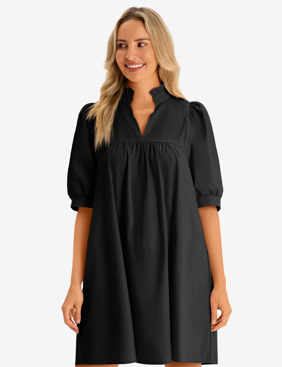 Womens  Black V Neck Dress 2