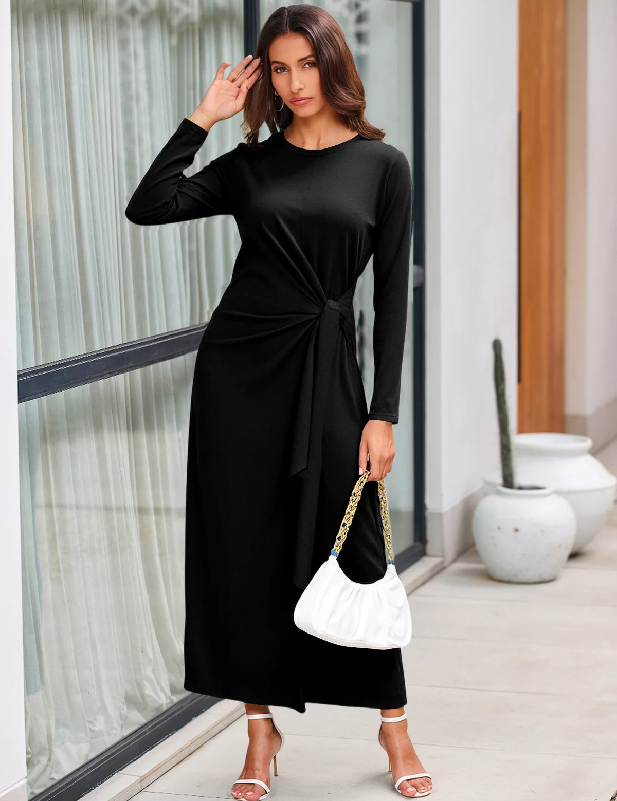 Womens Black Long Sleeve Maxi Dress 3