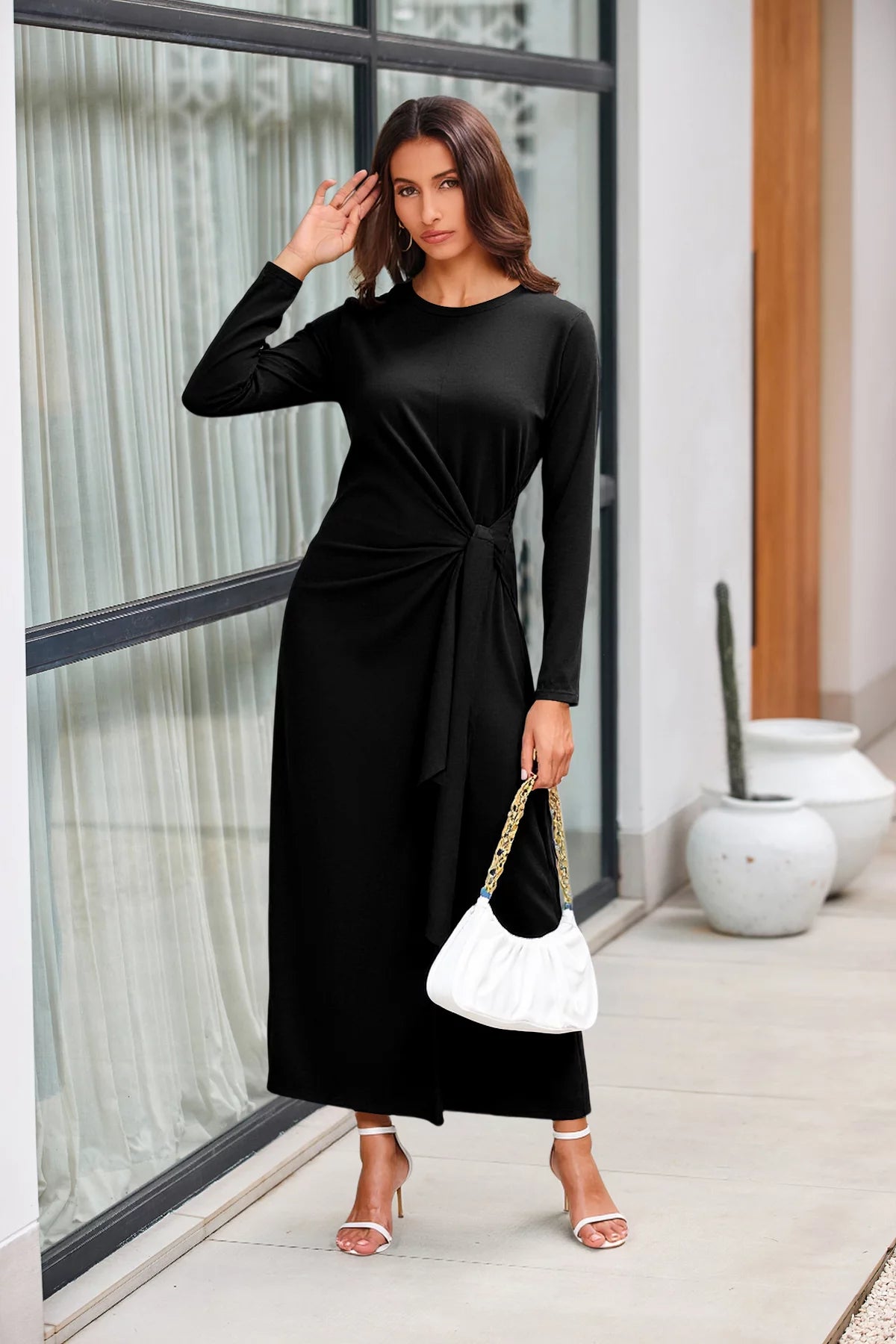 Womens Black Long Sleeve Maxi Dress 3