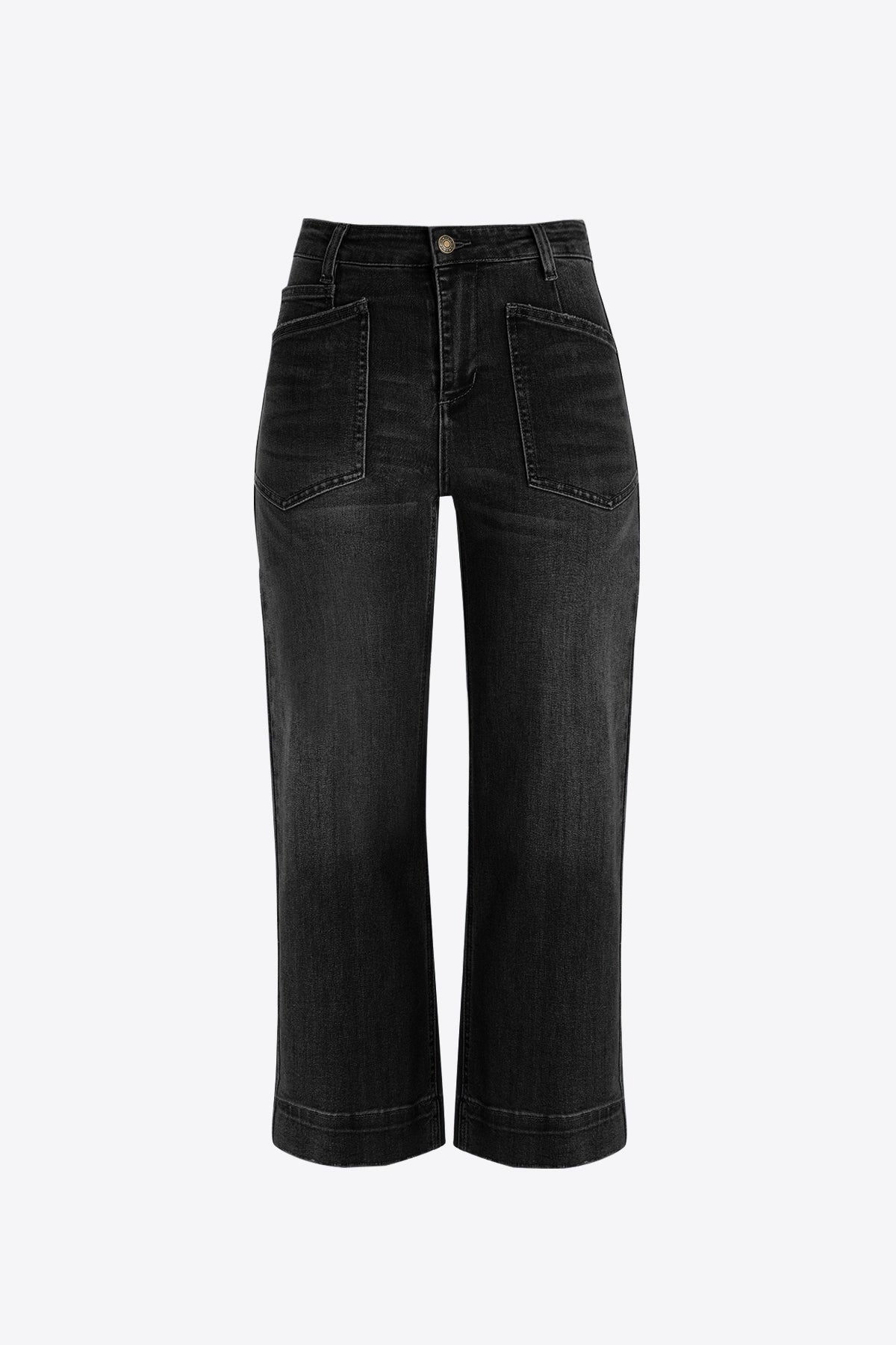 Womens Black Cropped High Waisted Jeans | CicyBell