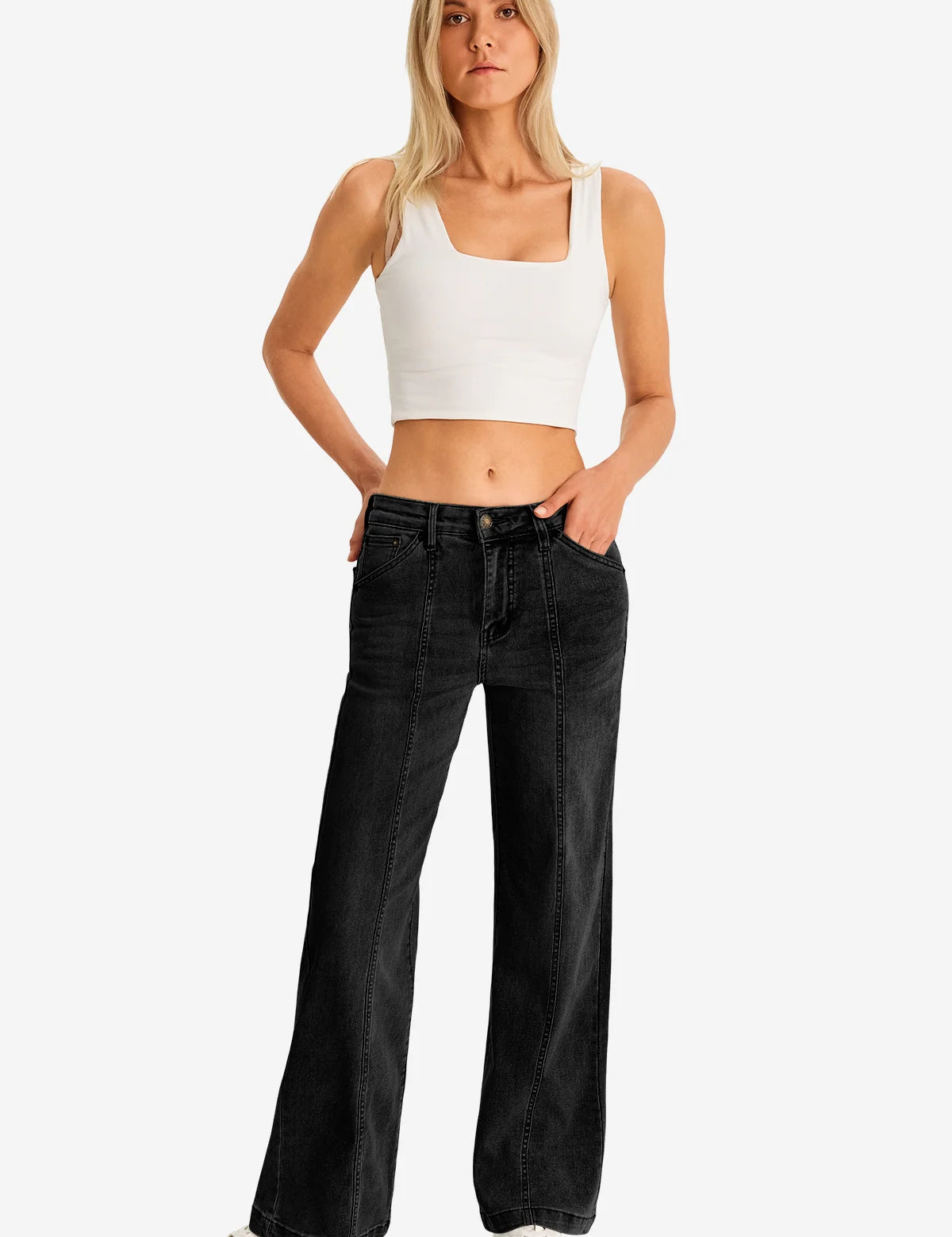 Womens Black High-Waisted Jeans