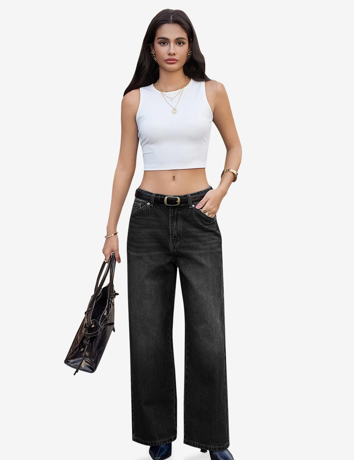 Womens Black Wide Leg Jeans