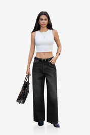 Womens Black Wide Leg Jeans