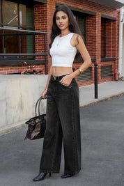 Womens Black High-Waisted Jeans