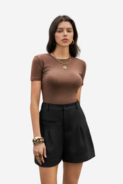 Womens  Black Wide Leg Dressy Shorts 1