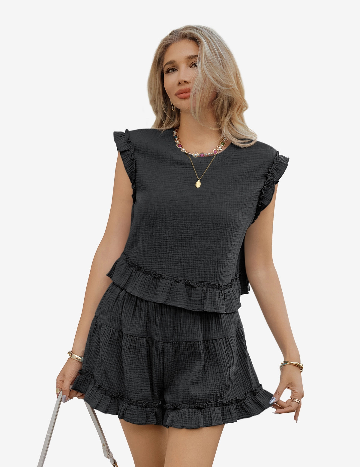 Womens  Black Pajamas Lounge Sets 1