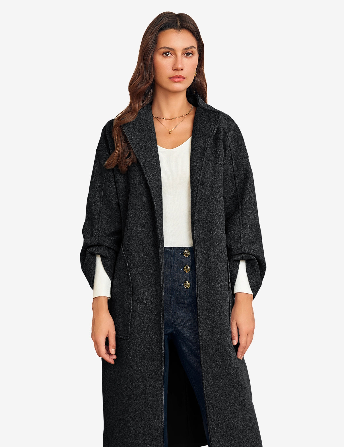 Womens Black Long Pea Coats 1