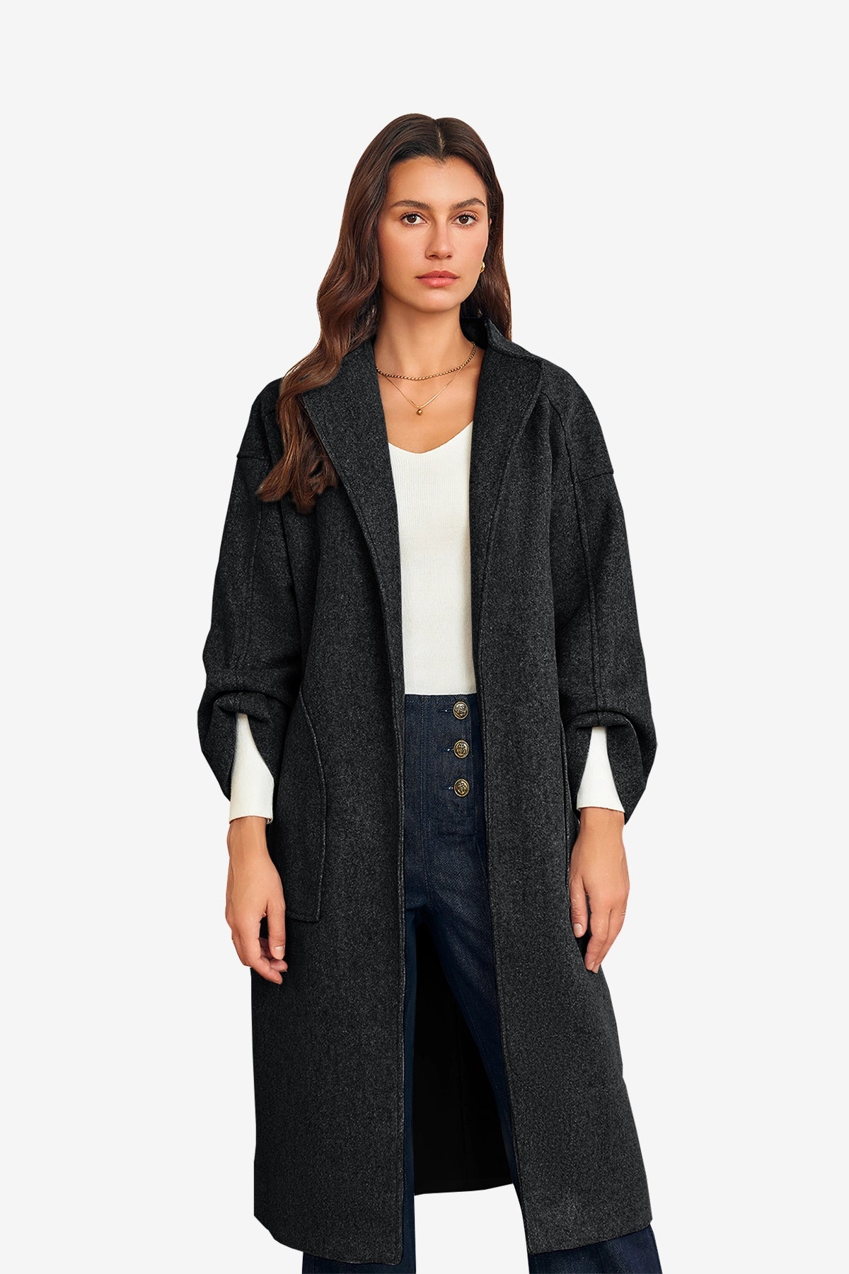 Womens Black Long Pea Coats 1