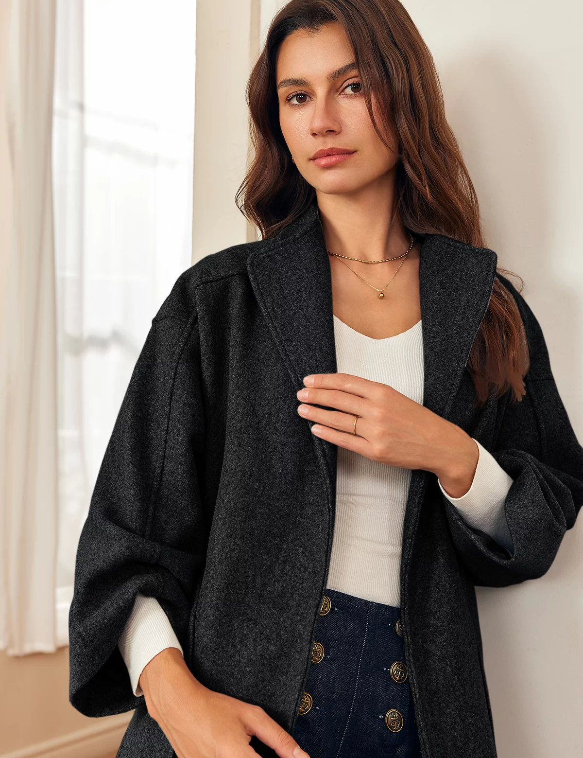 Womens Black Long Pea Coats 2