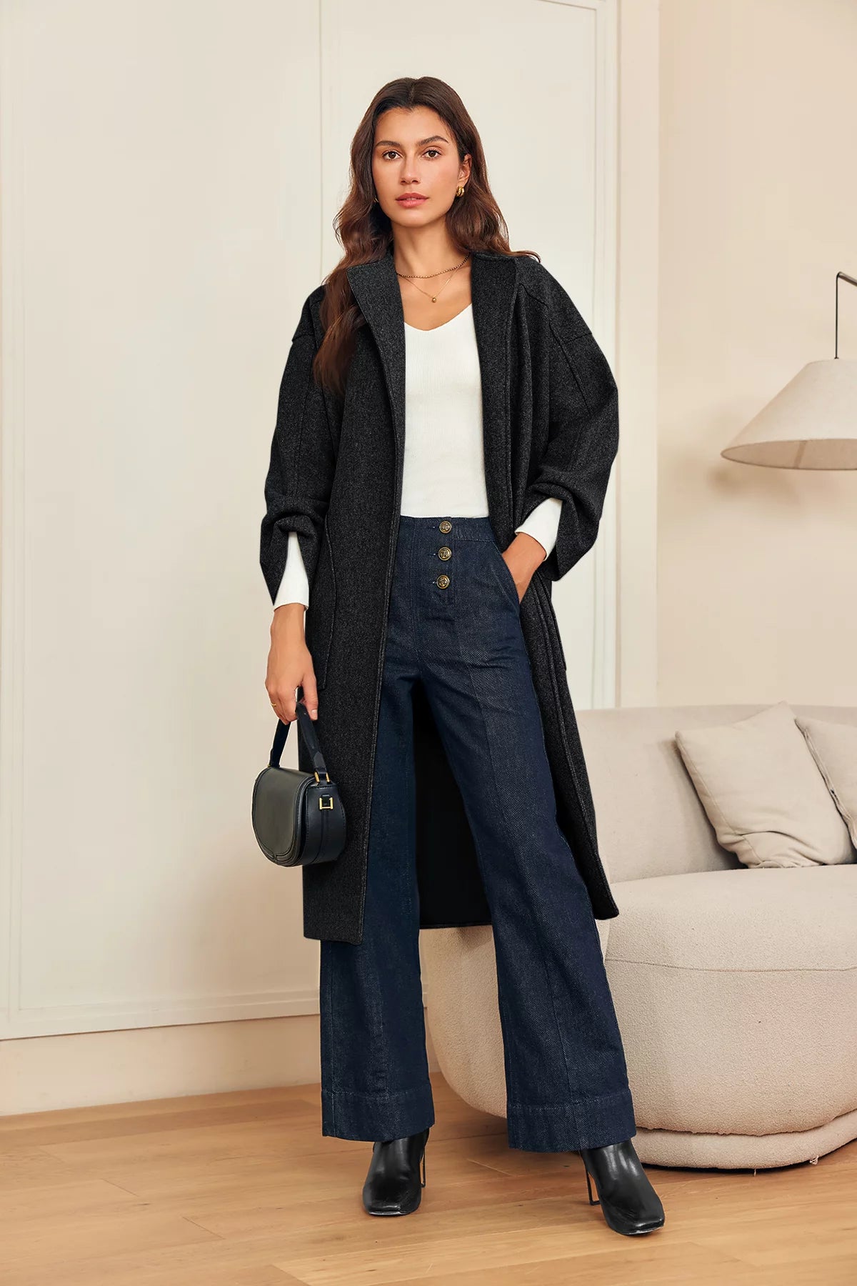 Womens Black Long Pea Coats | CicyBell