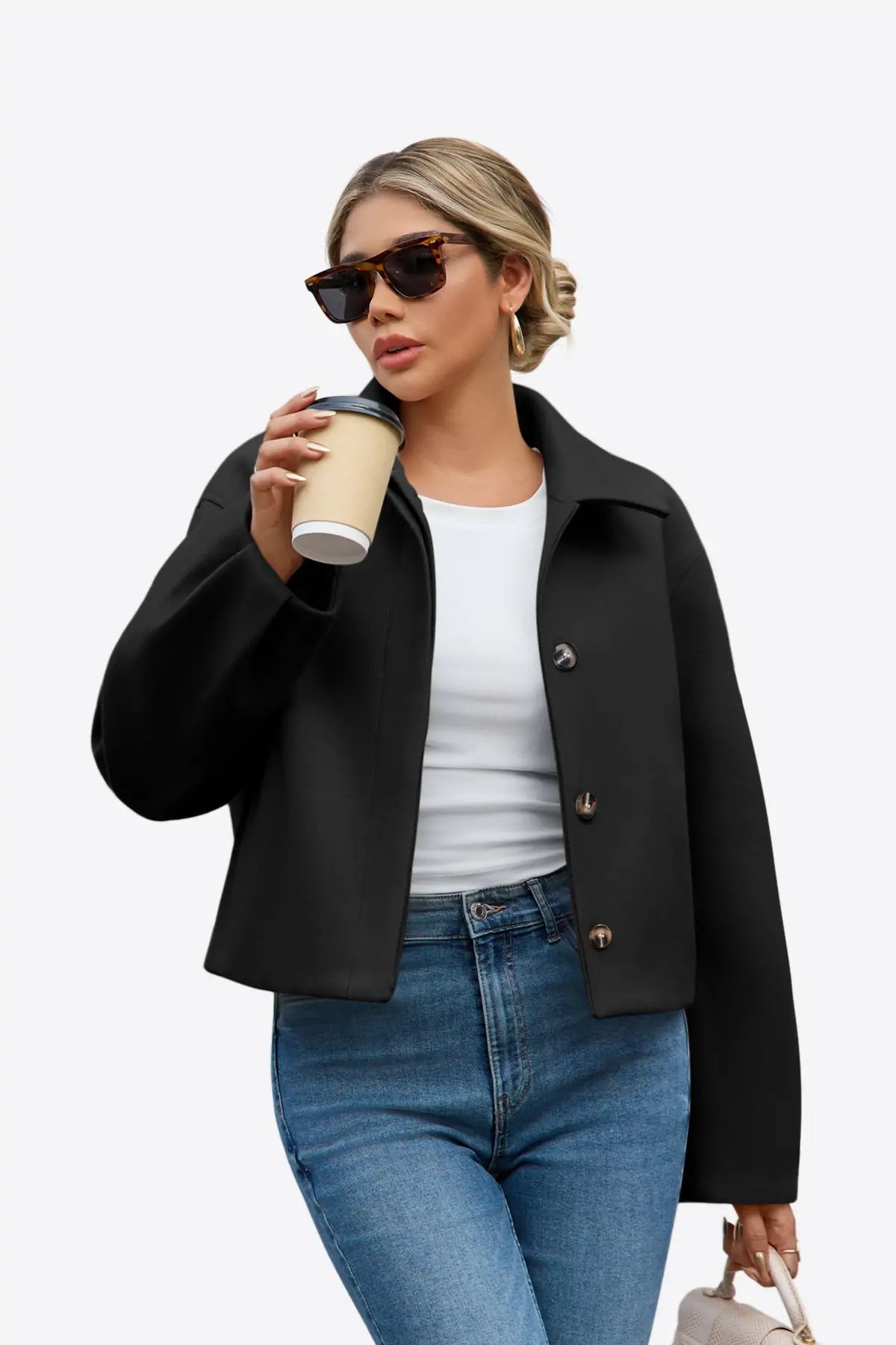 Womens Black Cropped Pea Coat 1