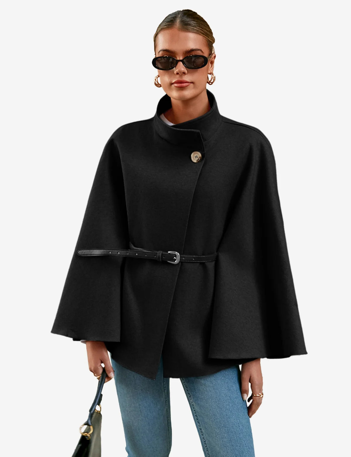 Womens Black Batwing Sleeve Coats 1