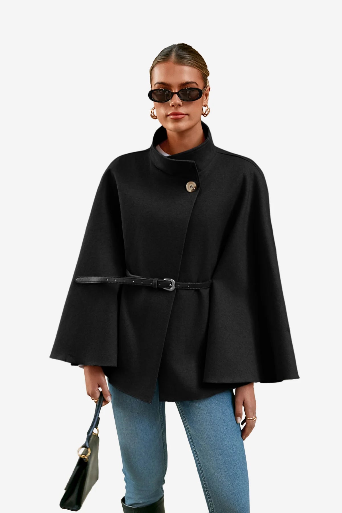 Womens Black Batwing Sleeve Coats 1