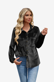 Womens Black Velvet Button Down Shirt  1