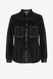 Womens Black Velvet Button Down Shirt | CicyBell