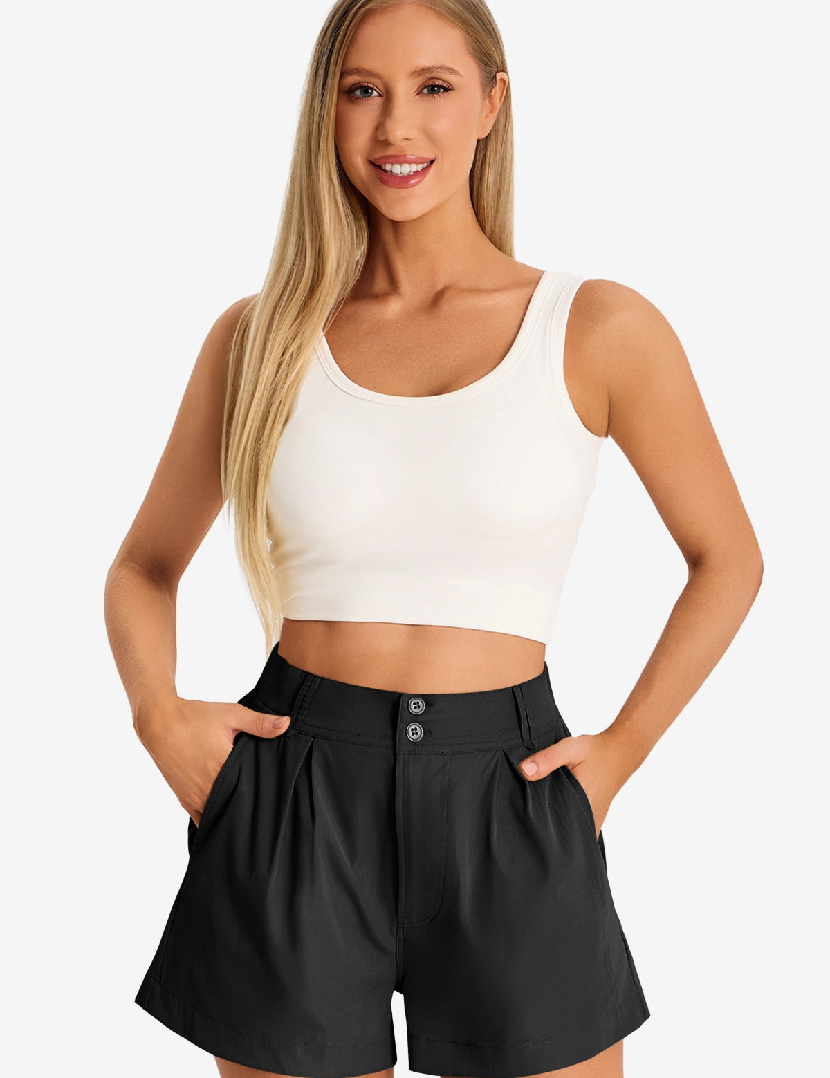 Womens  Black High Waisted Shorts 1