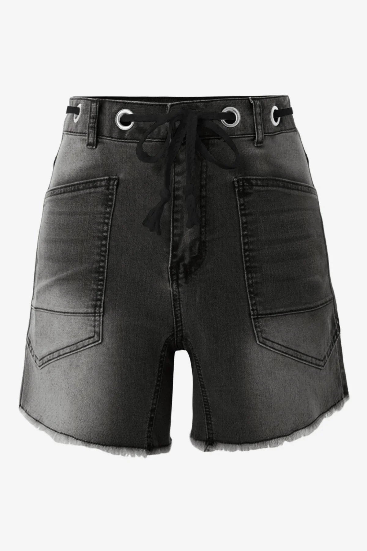 Cicy Bell Womens Black Drawtring Mid Waist Denim Shorts