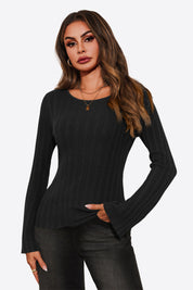 Womens Black Long Sleeve Knit Tops 1