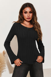 Womens Black Long Sleeve Knit Tops 3