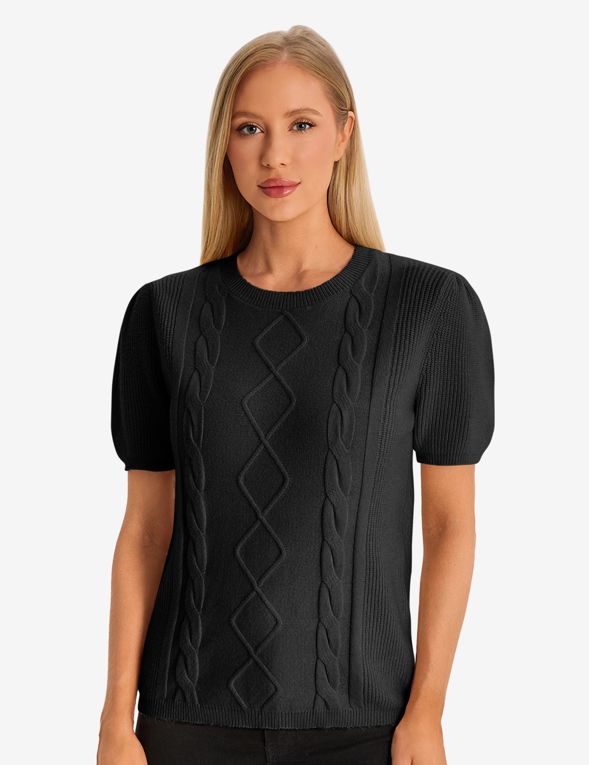 Womens  Black Puff Short Sleeve Sweater 1