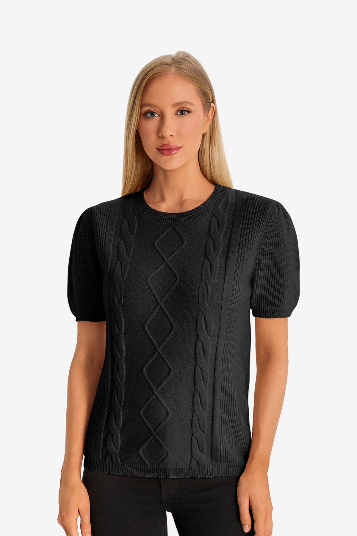 Womens  Black Puff Short Sleeve Sweater 1