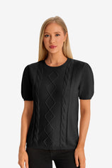 Womens  Black Puff Short Sleeve Sweater 1
