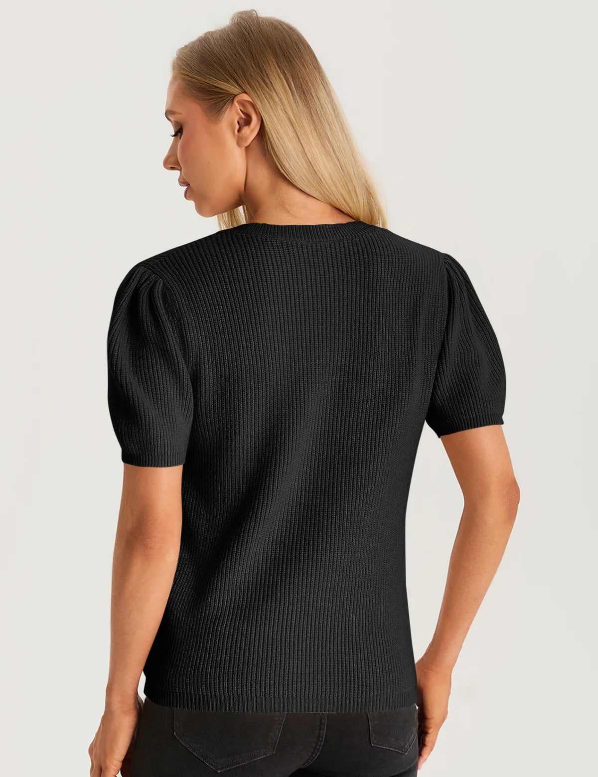 Womens  Black Puff Short Sleeve Sweater 2