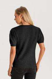 Womens  Black Puff Short Sleeve Sweater 2